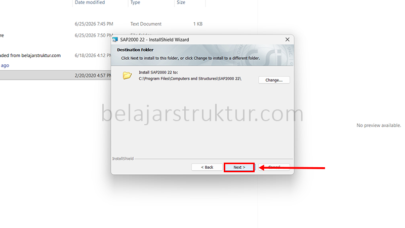Pilih direktori instalasi jika ingin mengubah lokasi default, atau biarkan default dan klik Next.