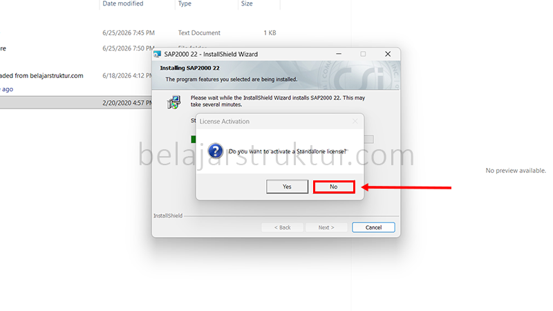 Pilih No apabila ditanya untuk mengaktivasi Standalone License setelah instalasi selesai.
