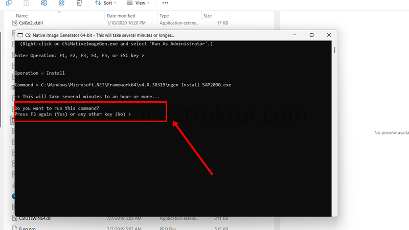 Tekan F3 sekali lagi untuk melanjutkan dan menyelesaikan instalasi native image SAP2000.