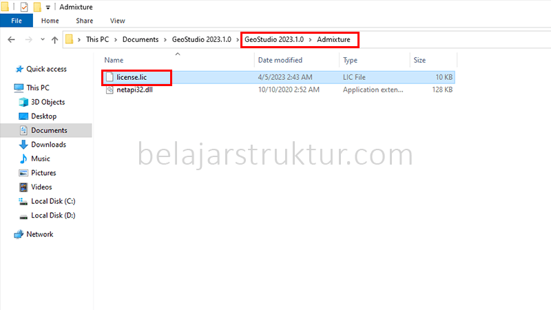 File license.lic pada folder Admixture diblok untuk disalin ke direktori lisensi.