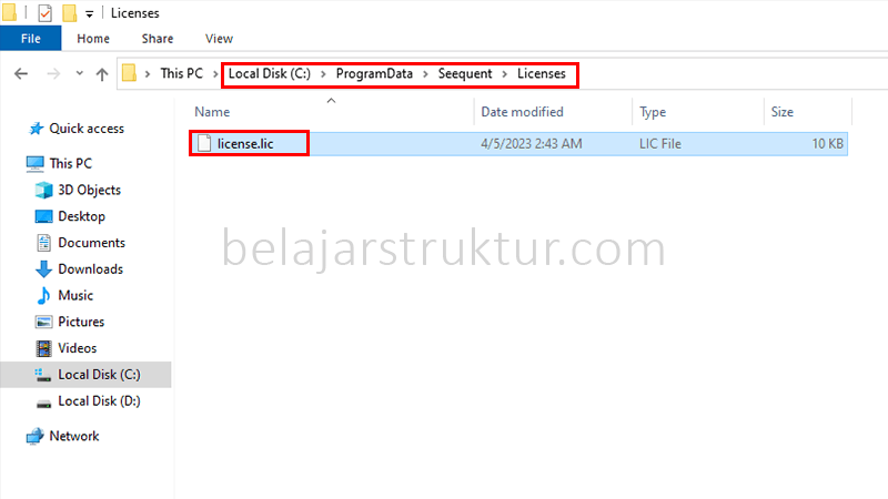 Proses paste file license.lic ke dalam direktori C:\ProgramData\Seequent\Licenses.